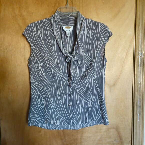 Talbot Petites Pure Silk Blouse Size 4  Gray White  Sheer - Picture 4 of 6